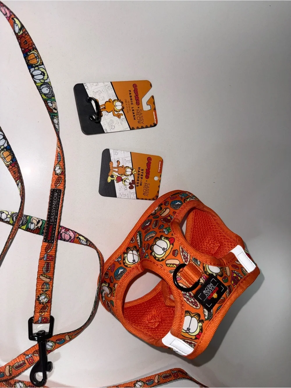 New Sassy Woof Garfield Dog / Cat Harness + Leash XS Harness and One Size Leash